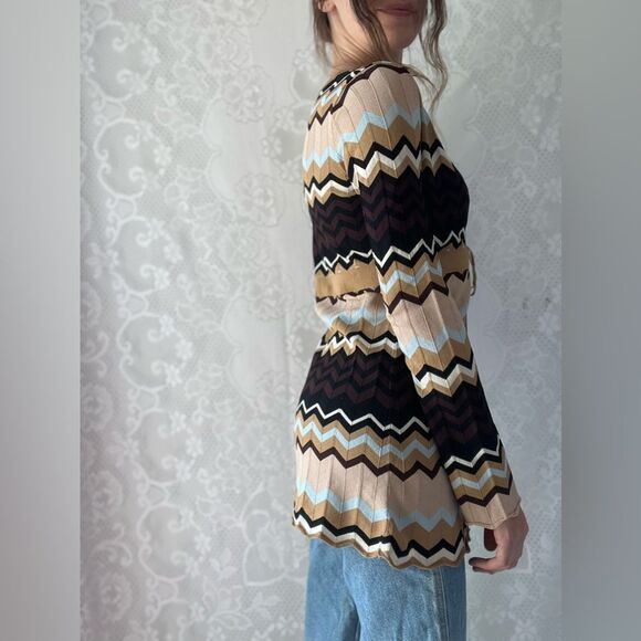 Y2K Sydney Easton Chevron Striped Tie-Front Cardigan Sweater with Lettuce Hem - Picture 5 of 11